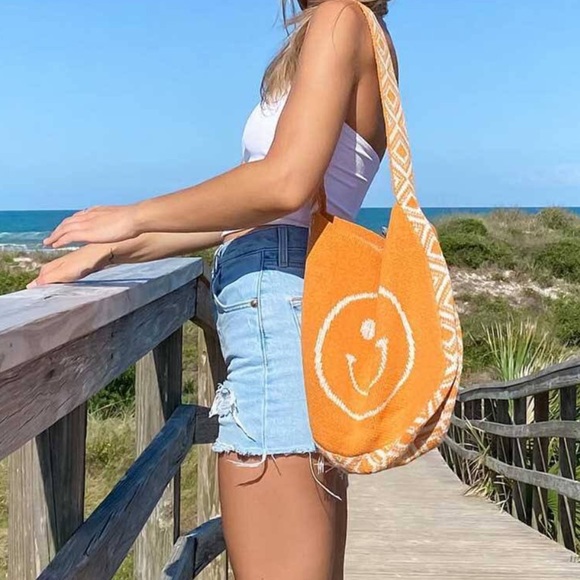 NEW! Bohemian Aztec Strap Smile Face Woven Bag - Picture 2 of 5